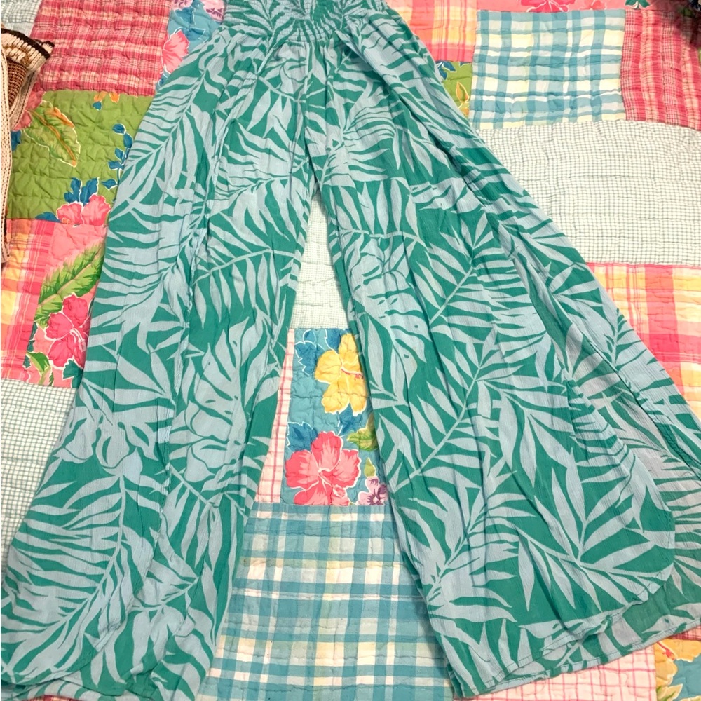 Billabong Green Leaf Pattern Split Leg Cover Up P… - image 3